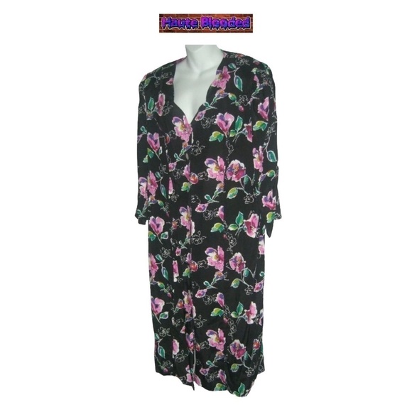 Vintage 90's More Jazz Floral Print Dress Button Down Duster Flower Plus Boho 20 - Picture 5 of 13